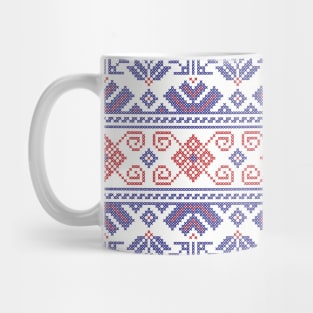Palestinian Jordanian Traditional Realistic Embroidery Tatreez Art Design #11 red-blu Mug